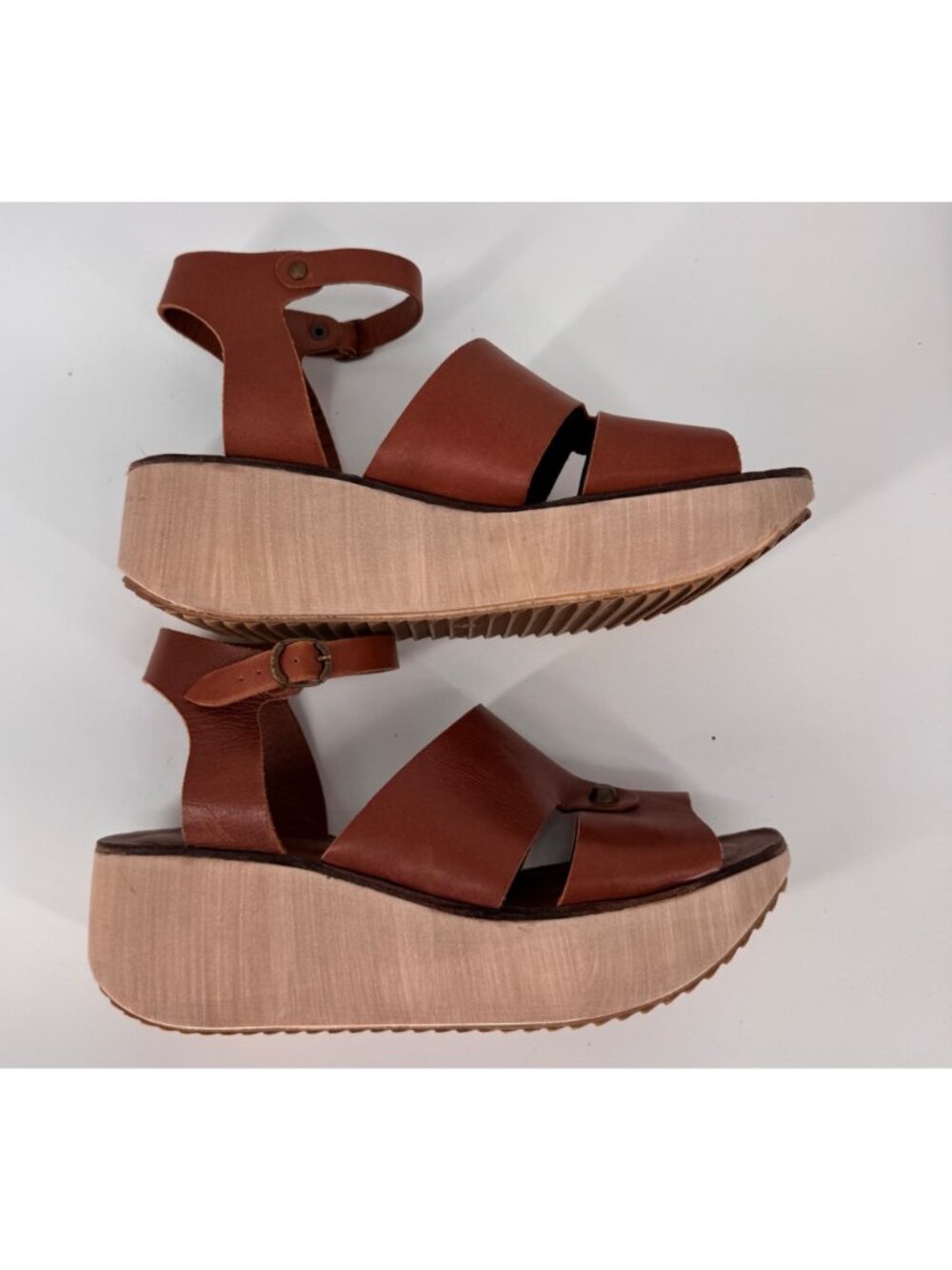 Lili Mill Brown Leather Platform Sandals Women’s Size 40 Italy Adjustable Strap - Picture 3 of 10